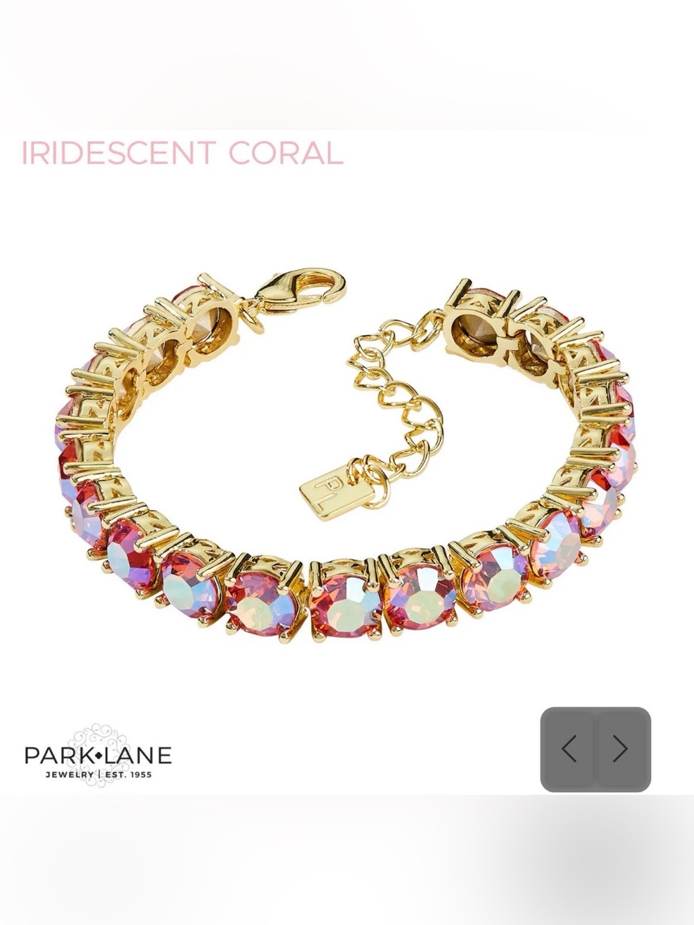 Park Lane Impression Bracelet Iridescent Coral Pink Stones like new gold finish